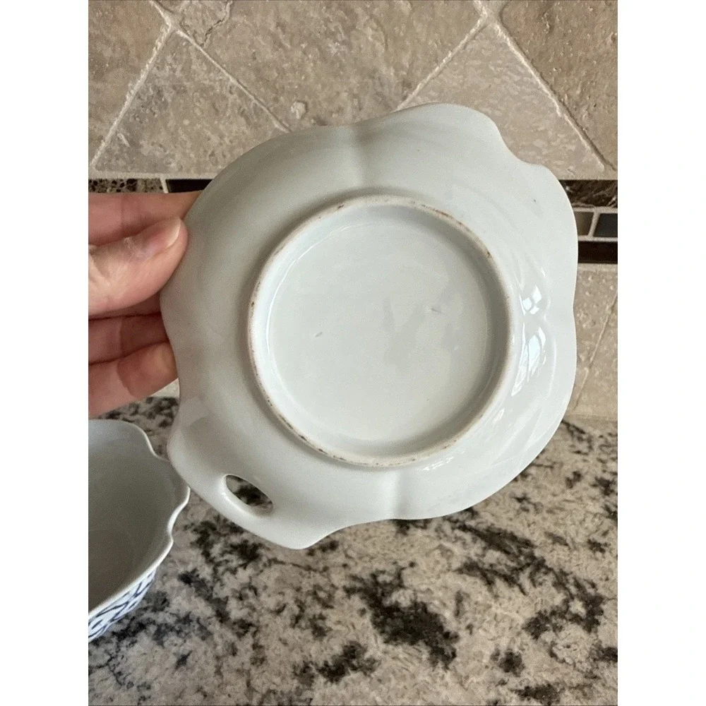 Unique Blue And White Sugar/Creamer Set With Duck Shaped Spoon